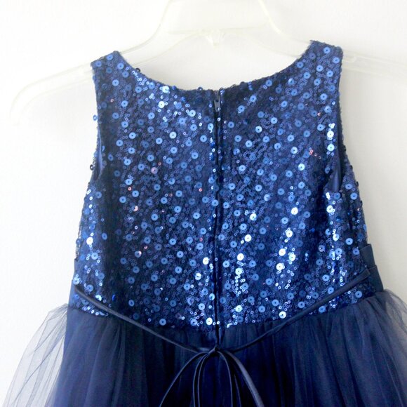 Kid's Dream Navy Blue Sequin Curly Tulle Sleeveless Knee-Length Party Dress 8-10 - Picture 8 of 10